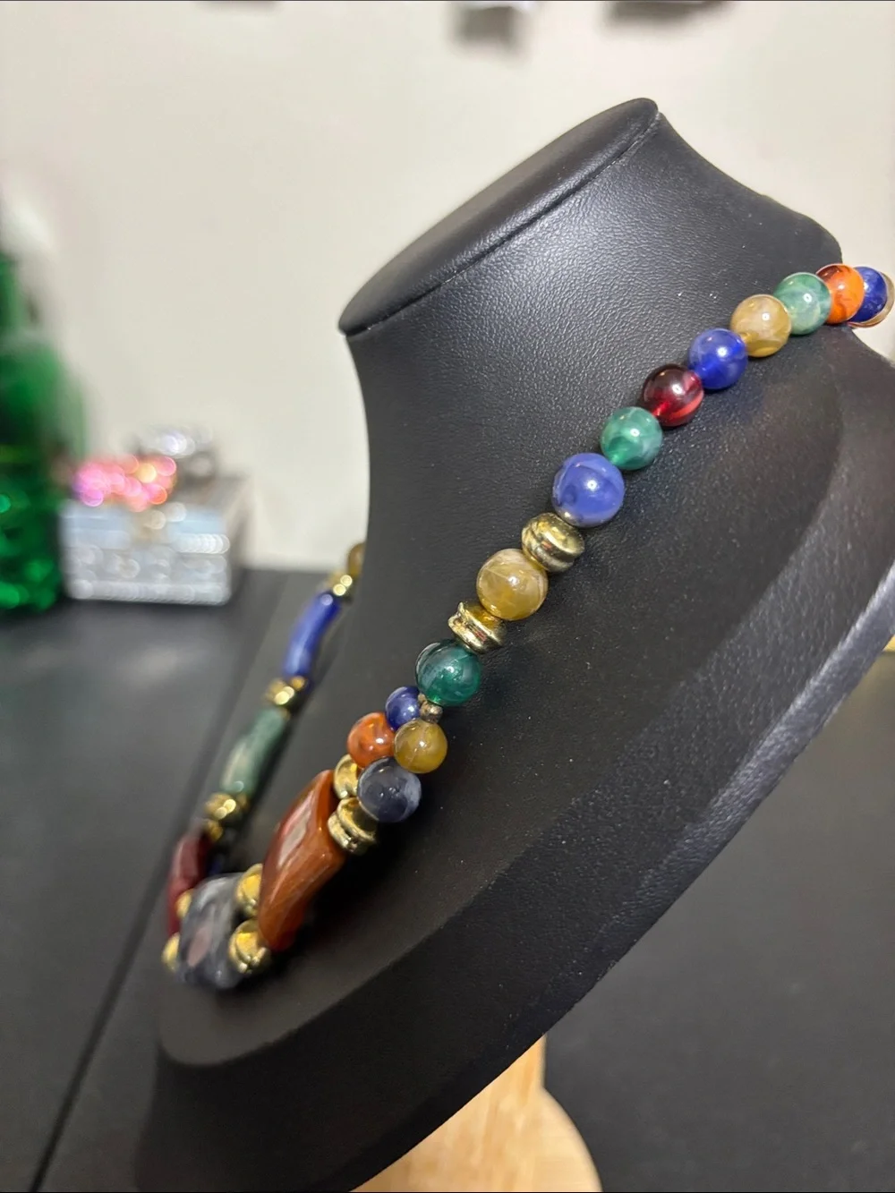 Multicolored Polished Stone Bead Acrylic Necklace - Bold Color Statement